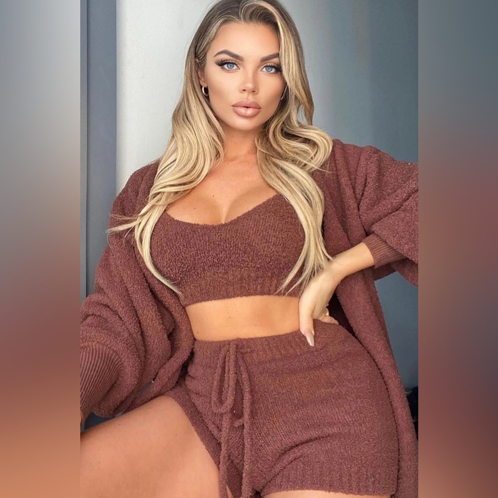 FASHIONNOVA Living In It Cozy 3 Piece Set - Brown